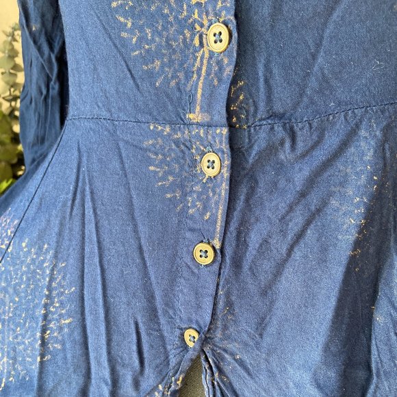 4/$20 Sassafras Navy Dandelion Cold Shoulder Full Button Up Dress S - Picture 5 of 11